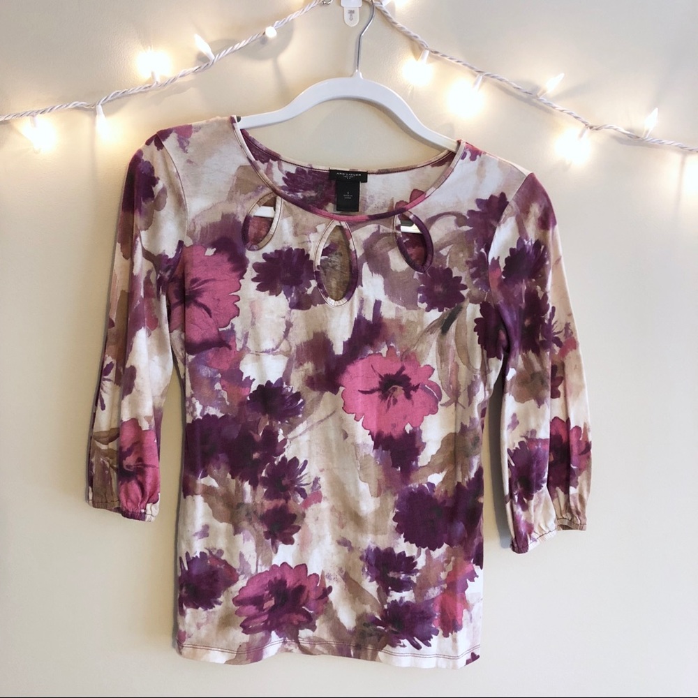 Ann Taylor | Floral Watercolor Cutout Top